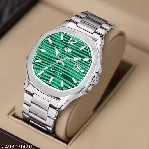 ABREXO Abx999-Sky Blue 3D Dial Date Working Silver Stainless Steel Watch