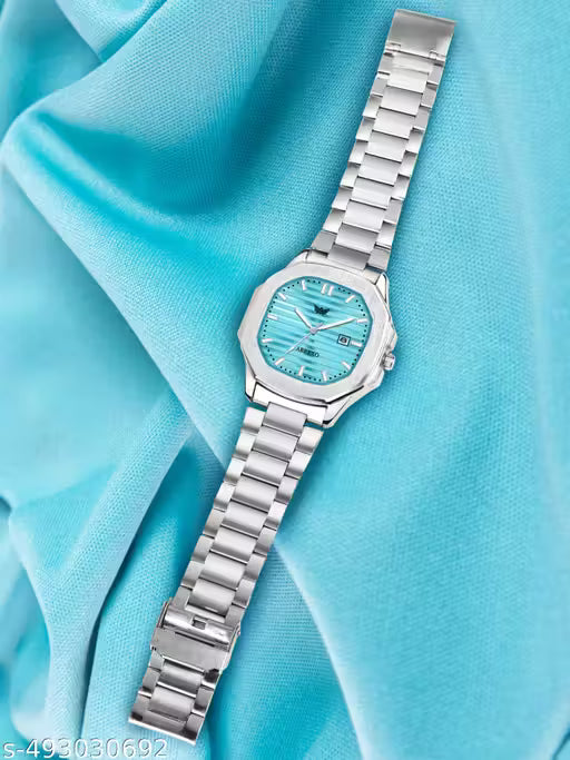 ABREXO Abx999-Sky Blue 3D Dial Date Working Silver Stainless Steel Watch