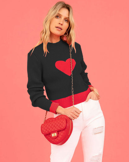 Heart Peach Round Neck Pullover Knitted Sweater