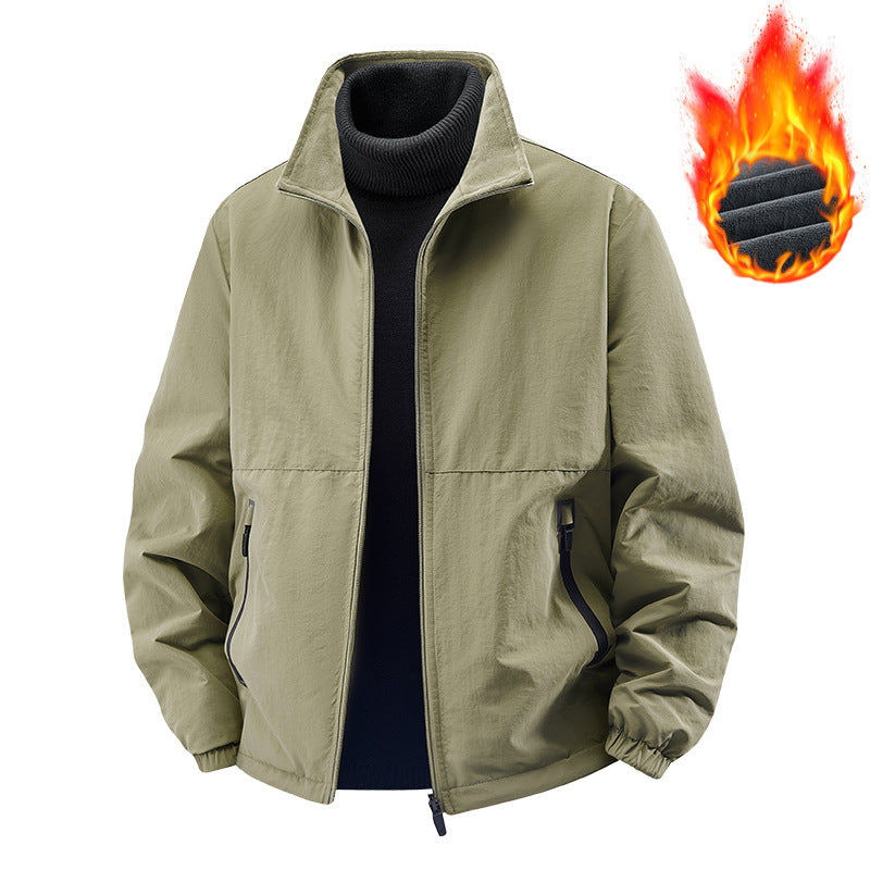 Fleece-lined Casual Jacket Coat Young And Middle-aged Stand Collar Loose Top
