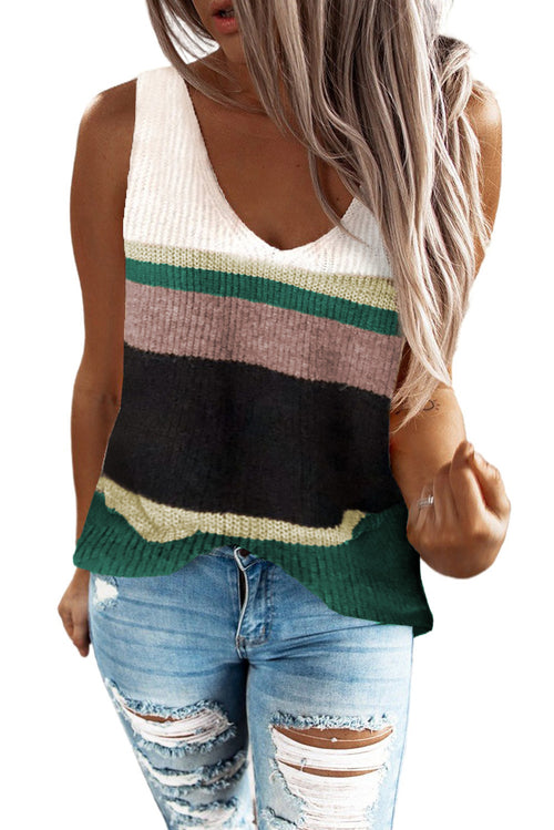 Green Color Block Knitted Sweater Vest