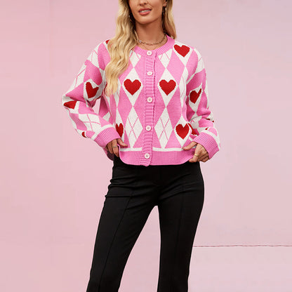 Valentine's Day Cardigan Heart Knitted Sweater Coat