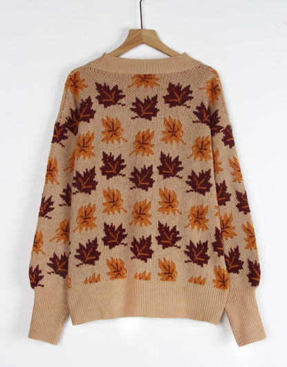 Jacquard Round Neck Pullover Sweater