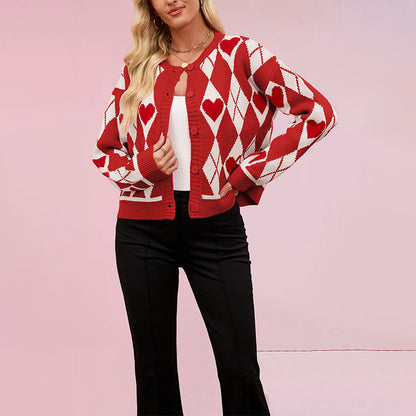 Valentine's Day Cardigan Heart Knitted Sweater Coat