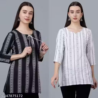 Women's (Girls) Cotton Floral Short Kurti Kurta Short Top