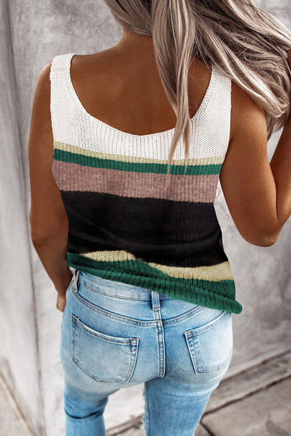Green Color Block Knitted Sweater Vest