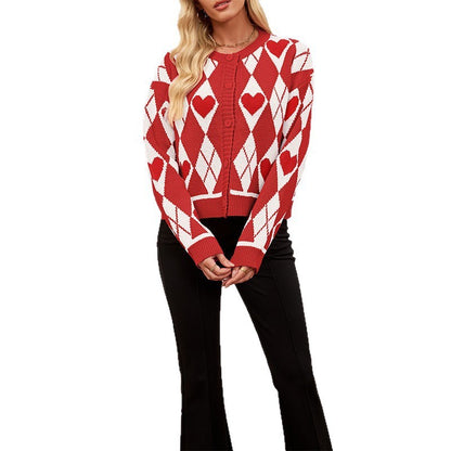 Valentine's Day Cardigan Heart Knitted Sweater Coat