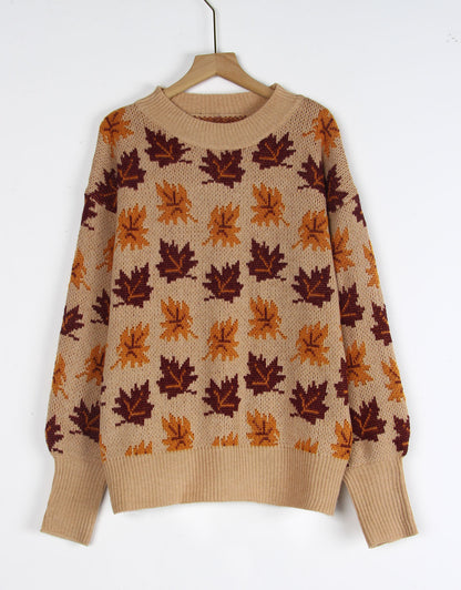 Jacquard Round Neck Pullover Sweater