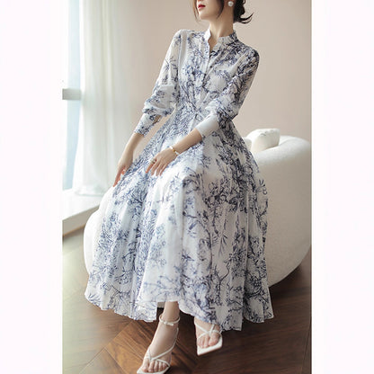 Women's European And American Floral Long-sleeved Dress