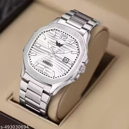 ABREXO Abx999-Sky Blue 3D Dial Date Working Silver Stainless Steel Watch