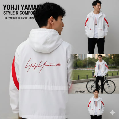 Men’s White & Red Stripe Casual Sports Jacket with Hood