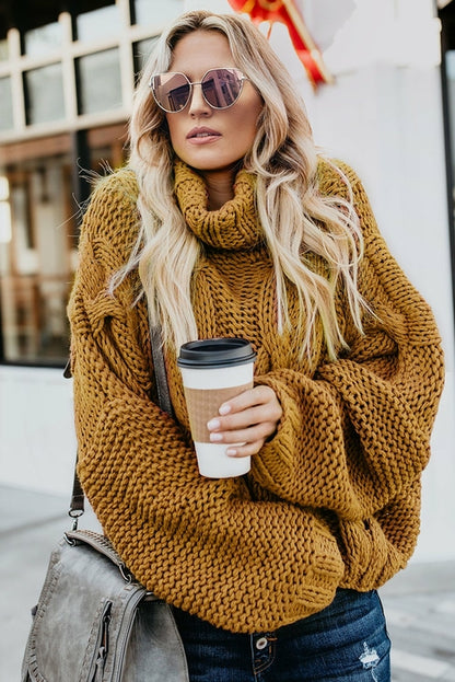 Cuddle Weather Cable Knit Handmade Turtleneck Sweater