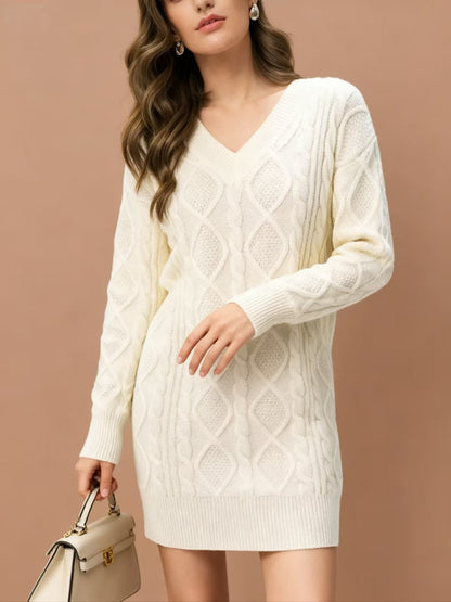 Mid-length Sweater V-neck Knitted Casual Twist Dress