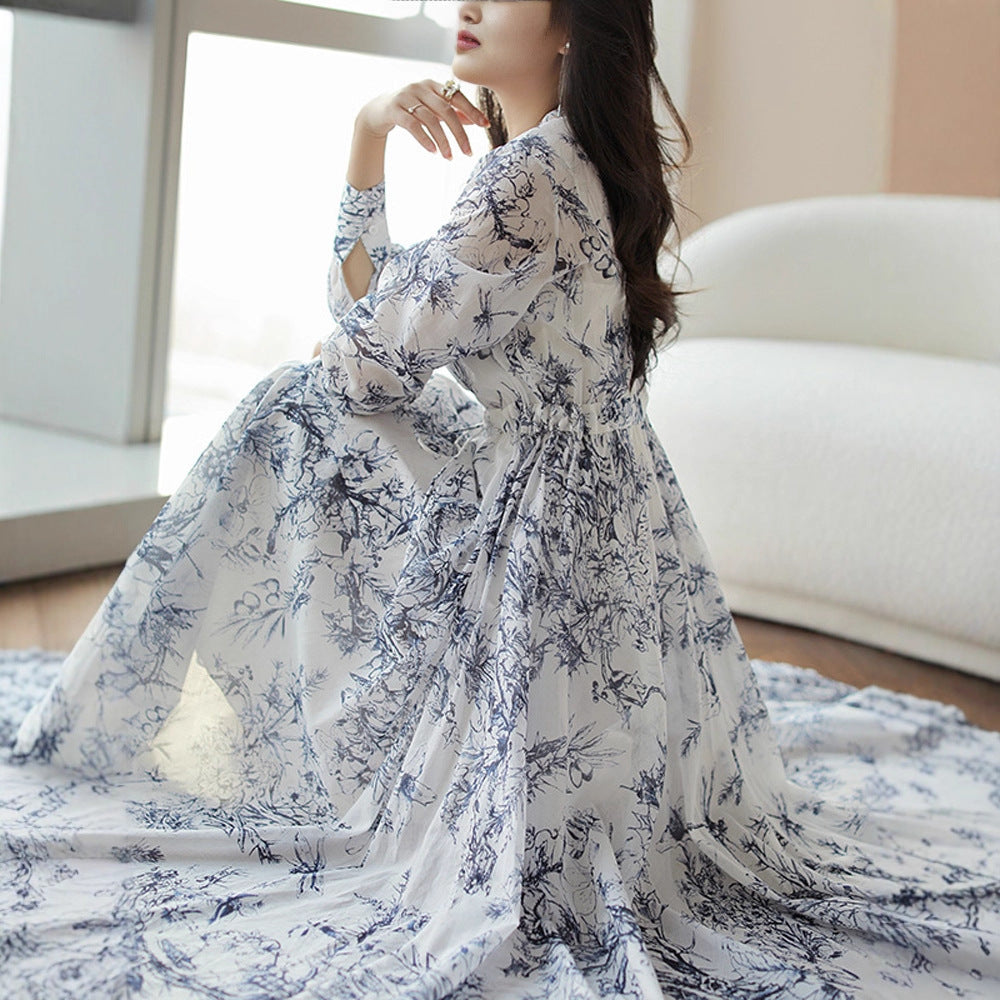 Women's European And American Floral Long-sleeved Dress