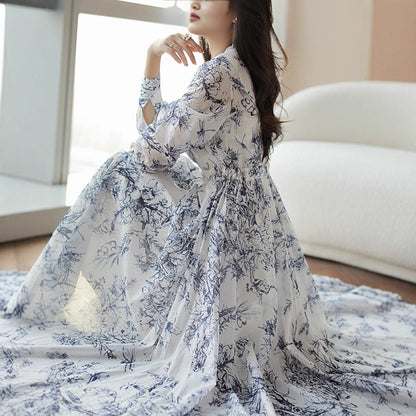 Women's European And American Floral Long-sleeved Dress