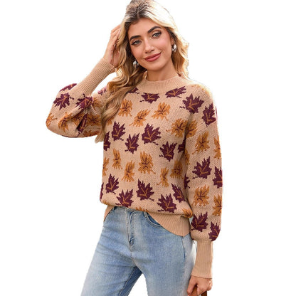 Jacquard Round Neck Pullover Sweater