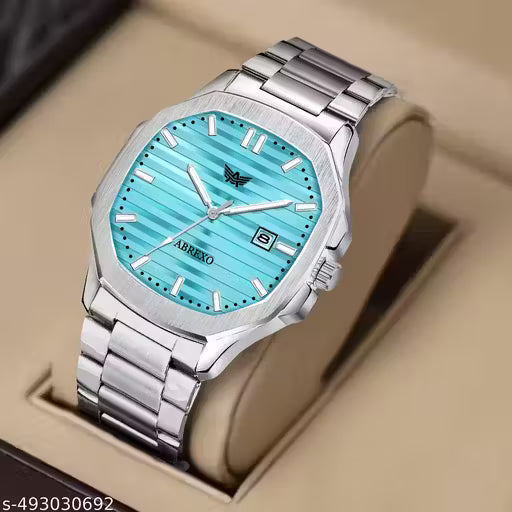 ABREXO Abx999-Sky Blue 3D Dial Date Working Silver Stainless Steel Watch