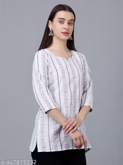 Women's (Girls) Cotton Floral Short Kurti Kurta Short Top
