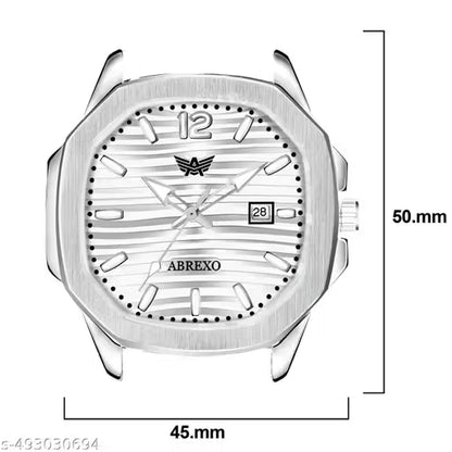 ABREXO Abx999-Sky Blue 3D Dial Date Working Silver Stainless Steel Watch
