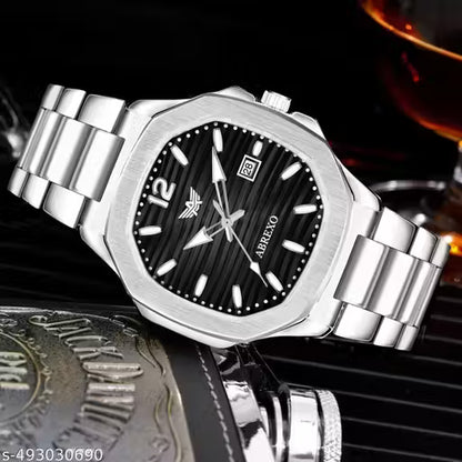 ABREXO Abx999-Sky Blue 3D Dial Date Working Silver Stainless Steel Watch