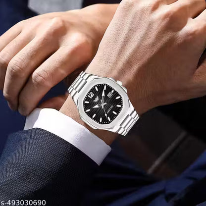 ABREXO Abx999-Sky Blue 3D Dial Date Working Silver Stainless Steel Watch