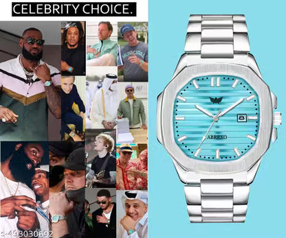 ABREXO Abx999-Sky Blue 3D Dial Date Working Silver Stainless Steel Watch
