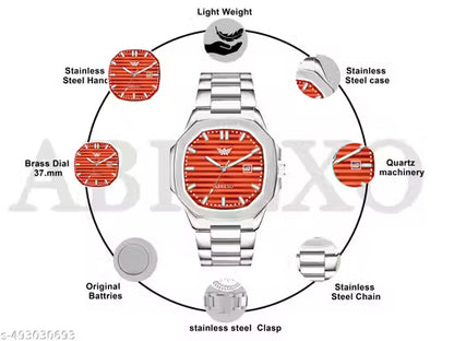 ABREXO Abx999-Sky Blue 3D Dial Date Working Silver Stainless Steel Watch